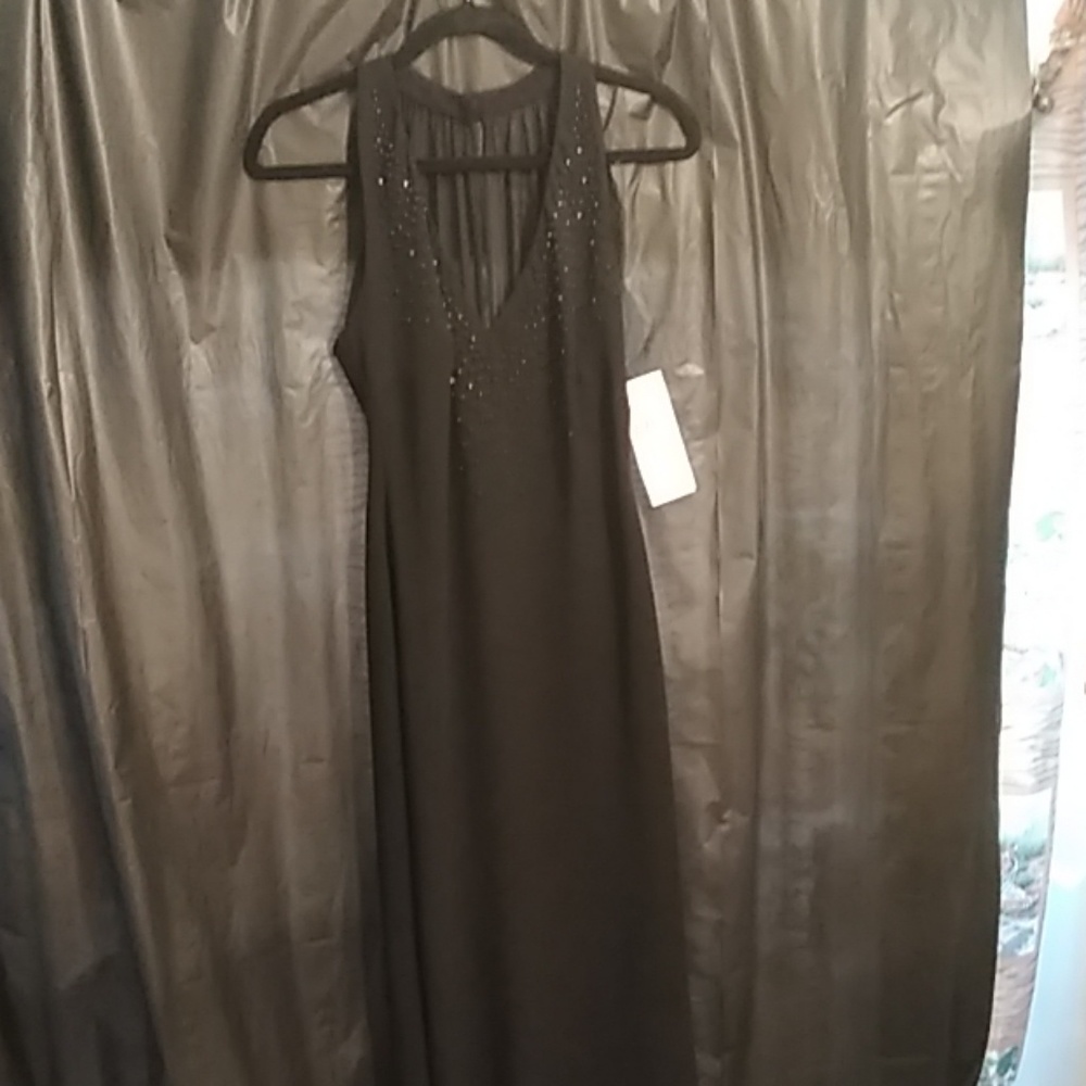 S.L.Fashions long black dress  w/mesh back…